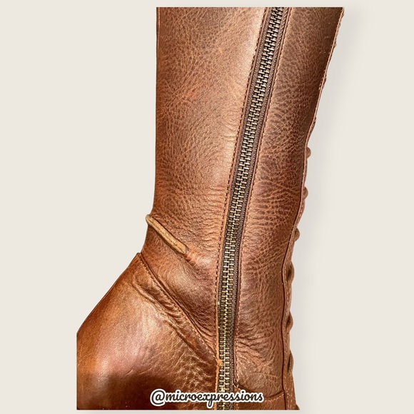 Vintage Frye Villager Brown Leather Knee High Tall Heeled Zip Up Lace Up Boots - Picture 11 of 15